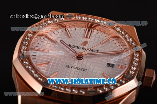Audemars Piguet Royal Oak 41 Miyota 9015 Automatic Full Rose Gold with White Dial and Diamonds Bezel (EF) - Click Image to Close